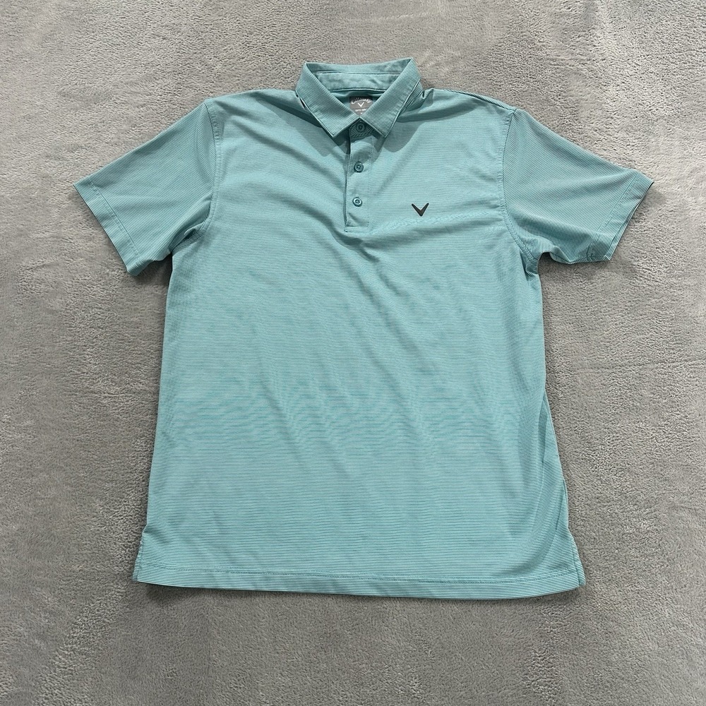 Callaway Golf Polo Shirt Short Sleeve Men M Blue Striped OptiDri Active Dadcore